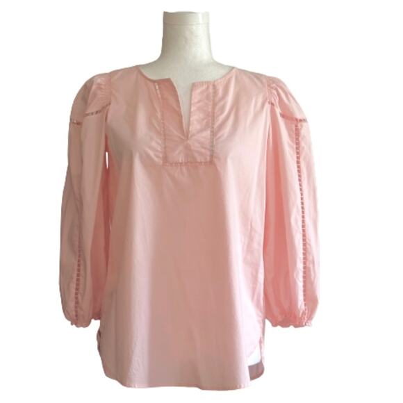 Loft Blouse Top Light Pink 3/4 Puff Sleeve V-Neck Cut Out Detail Top Size XS - Picture 9 of 9